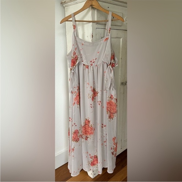 Free People | Women’s Grey/Coral Floral Tied To You Cold-Shoulder Midi Dress S - Picture 6 of 15